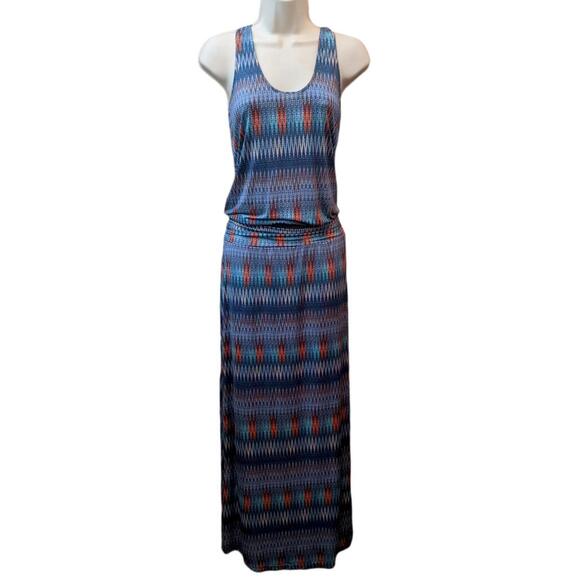 Veronica M Blue Drop Waist Maxi Zig Zag Racerback Dress X-Small - Picture 1 of 6